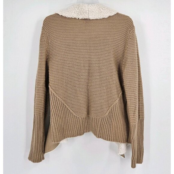 Knox Rose Womens M Open Front Faux Suede Shearling Tan Cardigan Sweater Jacket - Picture 2 of 4